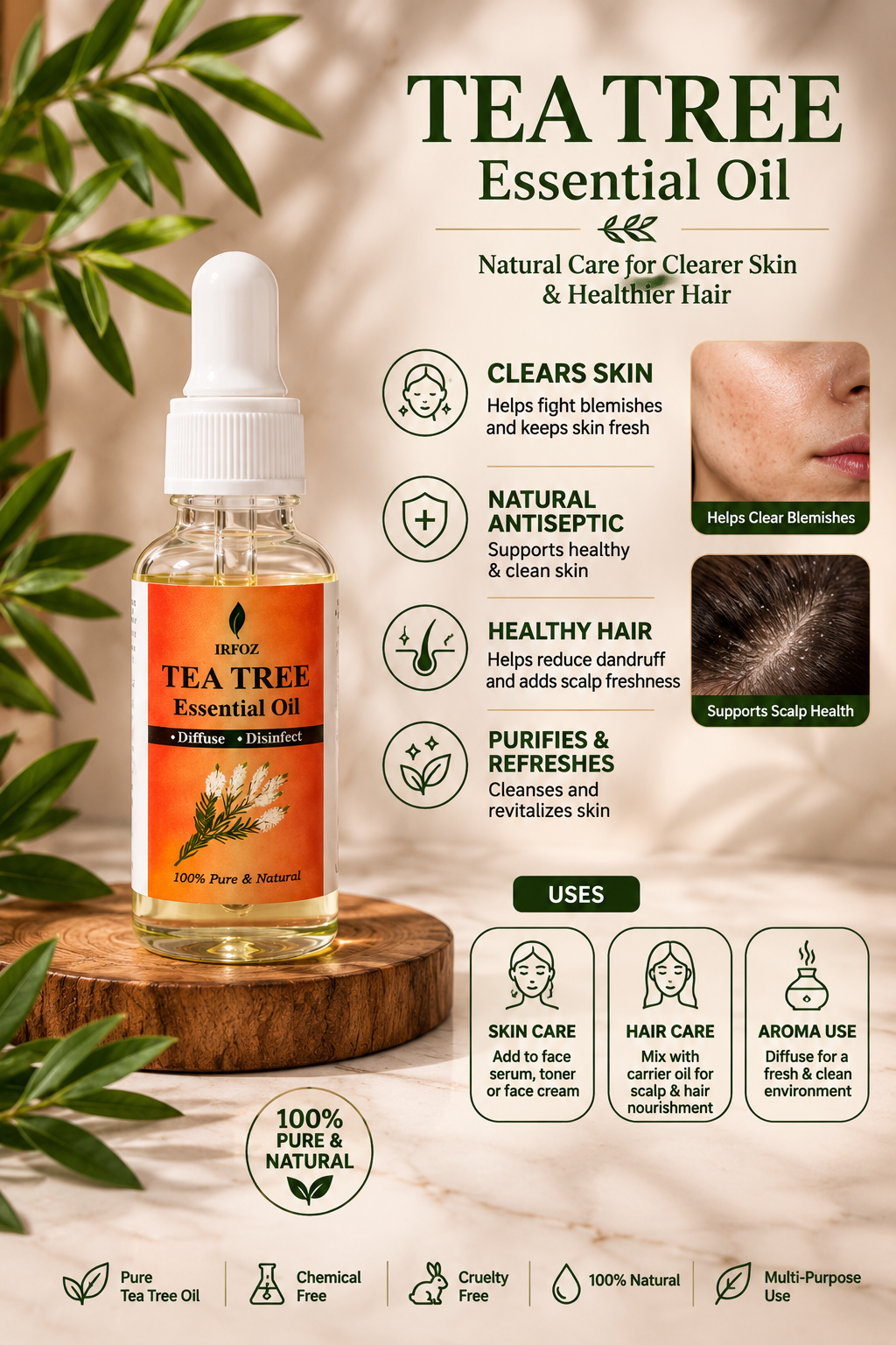 Tea Tree Essential Oil — Purifies Scalp